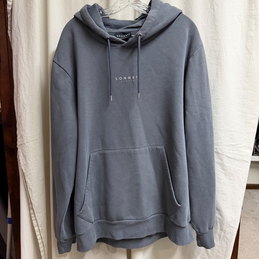 Sonneti London Mens Pullover Hoodie Slate Gray Logo Graphic Sweatshirt